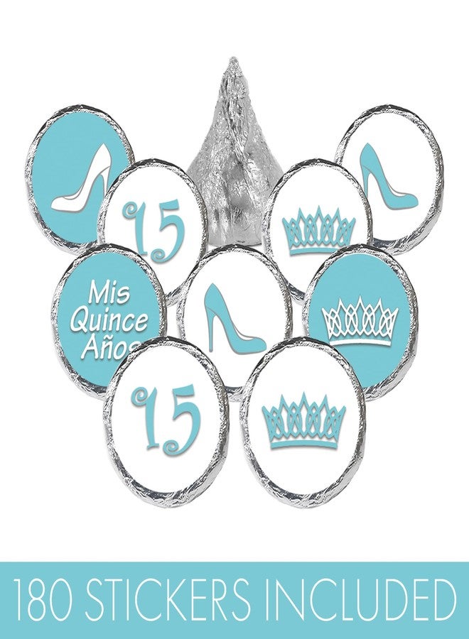 دسكتيكتفز ملصقات حفلات Quinceañera باللون الأزرق الفاتح لحفلات أعياد الميلاد Mis Quince Años Sweet 15 - 180 ملصقًا - Image 4